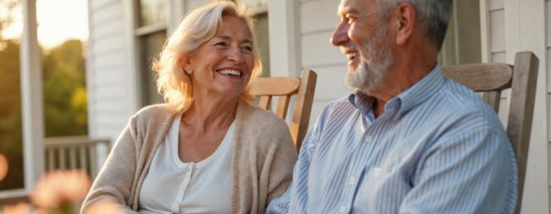 a couple relaxing on a front porch